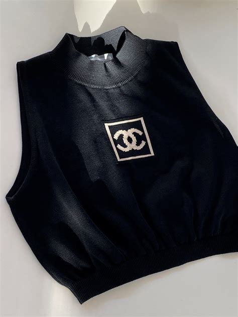 chanel vintage hoodie|Chanel knit crop top.